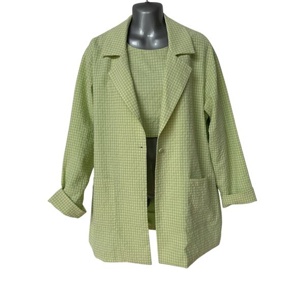 Le Lis Blazer Shorts Crop Top Green Yellow Gingham Plaid Suit 3 Pc Women's S/M - Picture 3 of 16